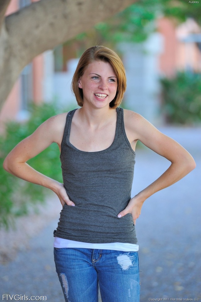 'Freckled Teen Aubrey Show Her Tits In Public' with Aubrey via FTV Girls - Pic #3