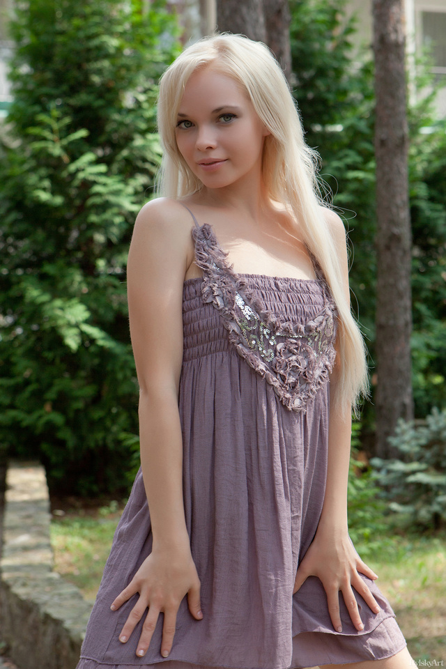 'Young Blonde Beauty Feeona A Taking a Walk in a Little Purple Dress via Rylsky-Art' with Feeona A via Rylsky Art - Pic #3
